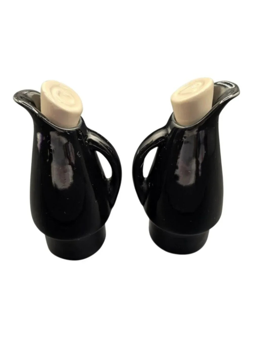 Vintage USA Shawnee Pottery #984 Oil And Vinegar Cruet Set Black White 5